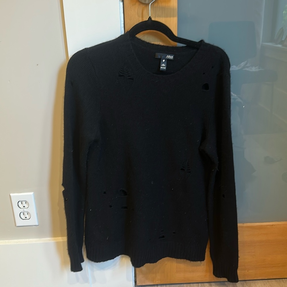 Bloomingdale's Aqua Distressed Cashmere Sweater